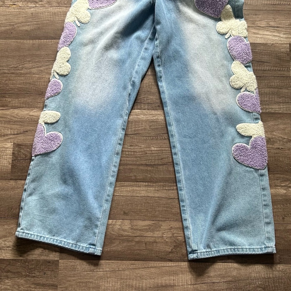Stylish Blue Jeans with Heart Accents